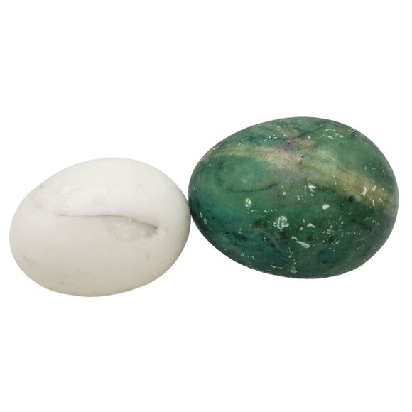 Polished Marble Stone Eggs Green White Made In Italy Set of 2 - Picture 1 of 3